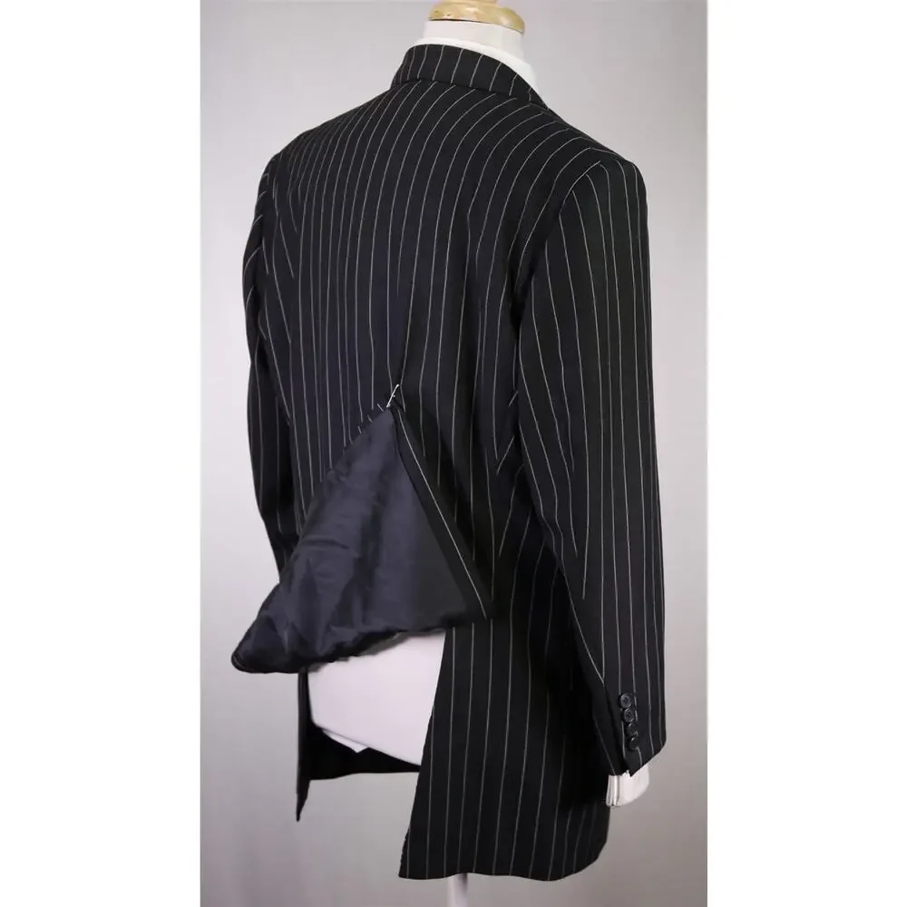 Edgar Pomeroy Custom Tailored Black Bold Pinstripe 2-Btn Wool Suit 46R